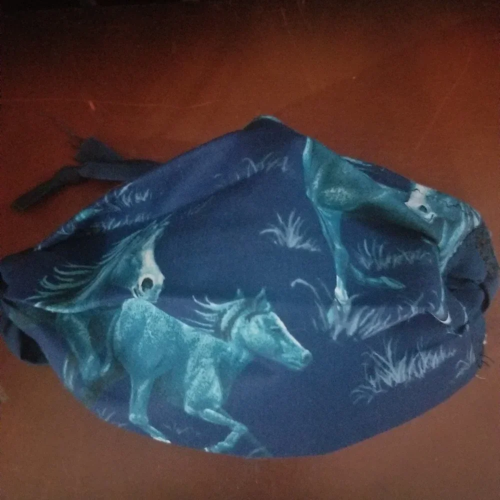 Adult Face Masks - Wilk Horses on Blue - Filter Pocket - Roomy - Breathable